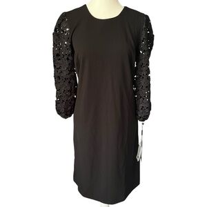 KARL LAGERFELD PARIS Women's 6 Lace Sleeve‎ Sheath Dress Business Casual Neutral